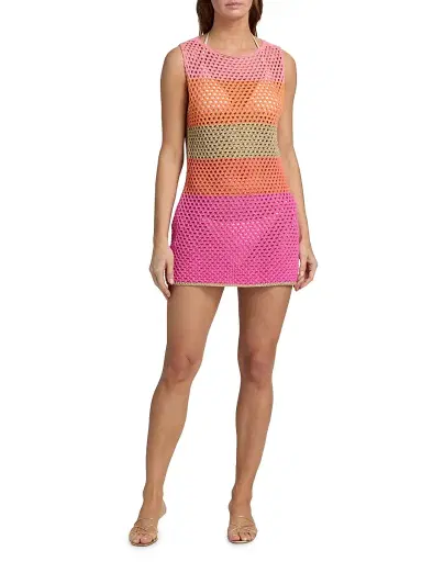 Milly Women's Open-Knit Striped Cover-Up Minidress - Pink Multi - Size XS | Thumbnail 2
