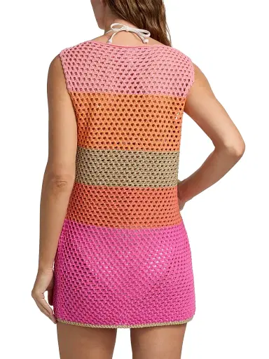 Milly Women's Open-Knit Striped Cover-Up Minidress - Pink Multi - Size XS | Thumbnail 4