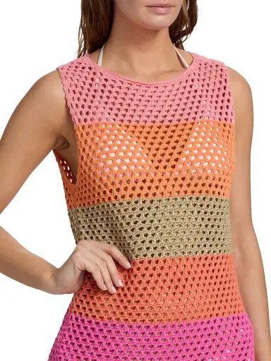 Milly Women's Open-Knit Striped Cover-Up Minidress - Pink Multi - Size XS | Thumbnail 5