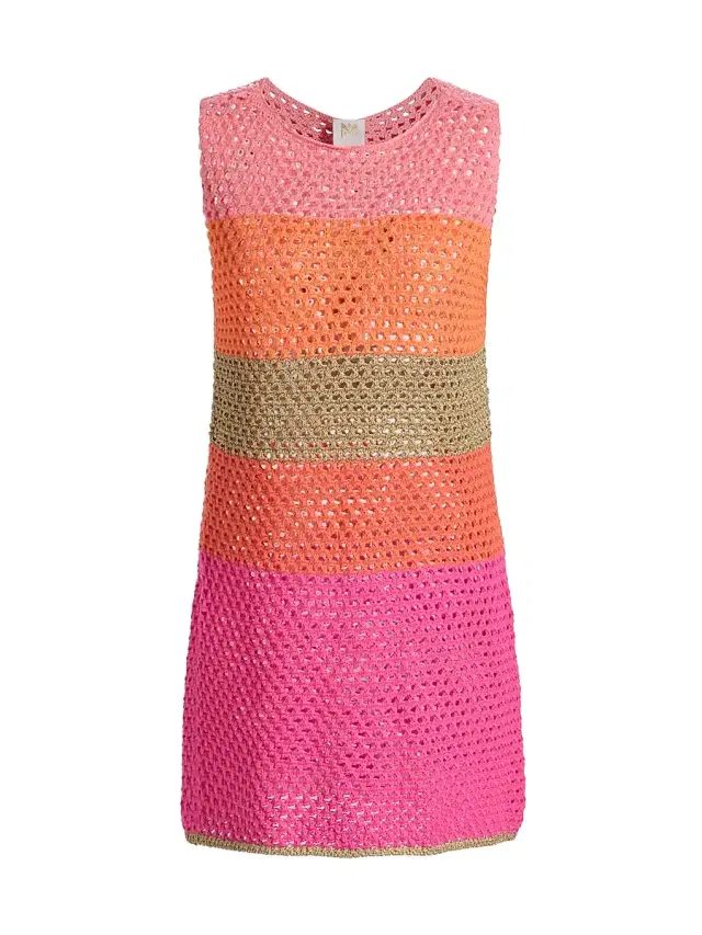 Milly Women's Open-Knit Striped Cover-Up Minidress - Pink Multi - Size XS