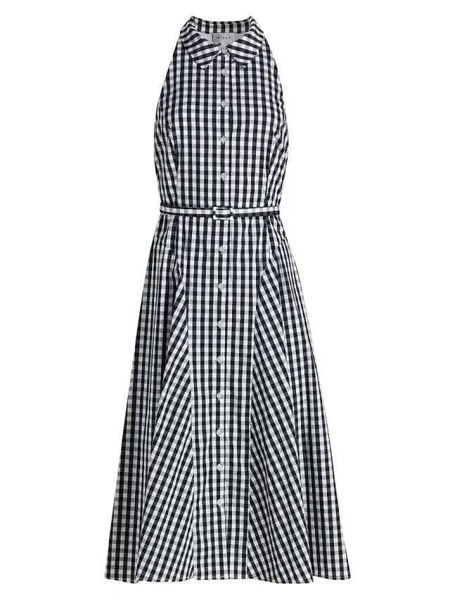 Milly Women's Maxine Gingham Sleeveless Midi-Shirtdress - Black White