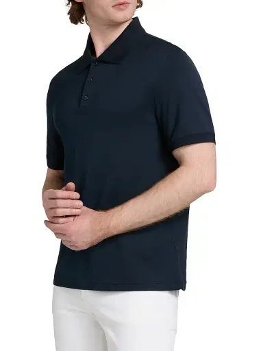 Saks Fifth Avenue Men's COLLECTION Elevated Tech Polo Shirt - Blue - Size XXL | Thumbnail 4