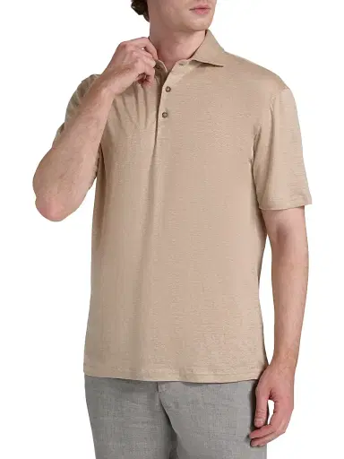 Saks Fifth Avenue Men's COLLECTION Linen Polo Shirt - Beige - Size XXL | Thumbnail 3 Saks Fifth Avenue Men's COLLECTION Linen Polo Shirt - Beige - Size XXL | Thumbnail 3