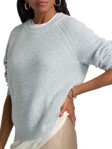 Lisa Yang Women's Miki D Rib-Knit Cashmere Sweater - Misty Blue | Thumbnail 6
