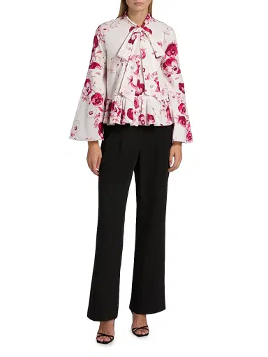 Giambattista Valli Women's Floral Cotton Poplin Blouse - Ivory Multi - Size 0 | Thumbnail 2