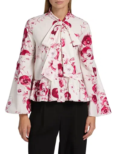 Giambattista Valli Women's Floral Cotton Poplin Blouse - Ivory Multi - Size 0 | Thumbnail 3
