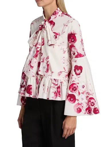Giambattista Valli Women's Floral Cotton Poplin Blouse - Ivory Multi - Size 0 | Thumbnail 4