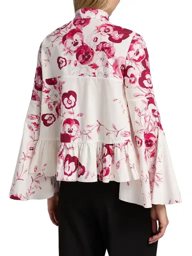 Giambattista Valli Women's Floral Cotton Poplin Blouse - Ivory Multi - Size 0 | Thumbnail 5