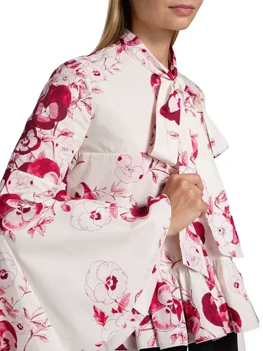 Giambattista Valli Women's Floral Cotton Poplin Blouse - Ivory Multi - Size 0 | Thumbnail 6