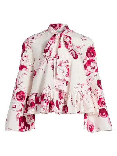 Giambattista Valli Women's Floral Cotton Poplin Blouse - Ivory Multi - Size 0 | Thumbnail 1