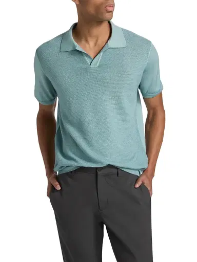 Canali Men's Micro-Stitch Wool & Silk Polo Shirt | Thumbnail 3 Canali Men's Micro-Stitch Wool & Silk Polo Shirt | Thumbnail 3