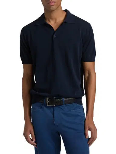 Canali Men's Knit Cotton Polo Shirt - Navy - Size 40 | Thumbnail 3
