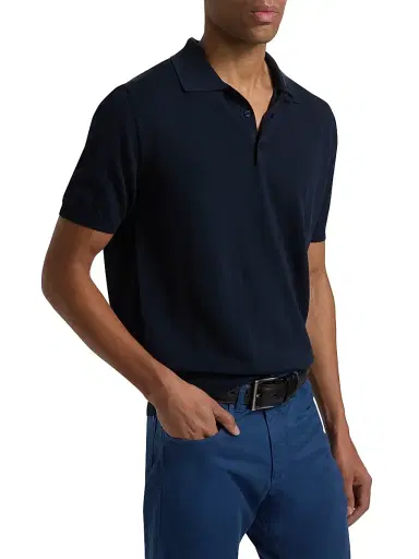 Canali Men's Knit Cotton Polo Shirt - Navy - Size 40 | Thumbnail 4