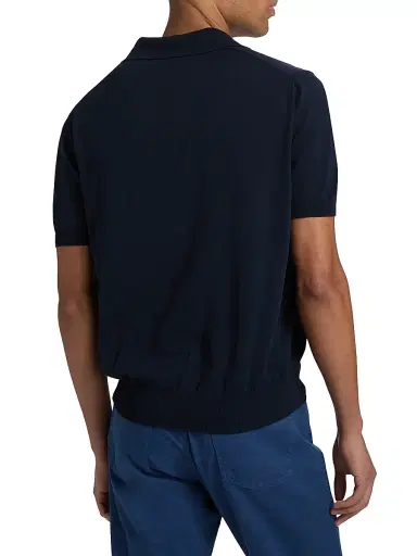 Canali Men's Knit Cotton Polo Shirt - Navy - Size 40 | Thumbnail 5