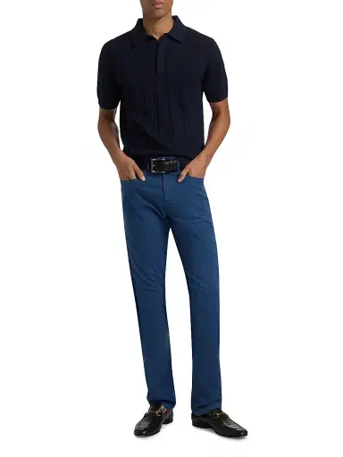 Canali Men's Vertical-Stitch Cotton-Blend Polo Shirt - Navy - Size 48 | Thumbnail 2
