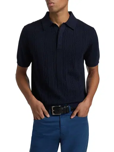 Canali Men's Vertical-Stitch Cotton-Blend Polo Shirt - Navy - Size 48 | Thumbnail 3
