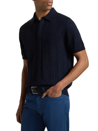 Canali Men's Vertical-Stitch Cotton-Blend Polo Shirt - Navy - Size 48 | Thumbnail 4