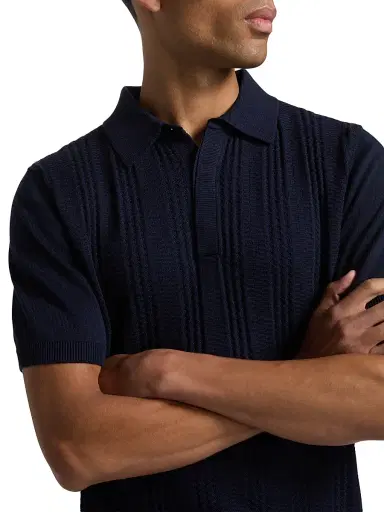 Canali Men's Vertical-Stitch Cotton-Blend Polo Shirt - Navy - Size 48 | Thumbnail 6