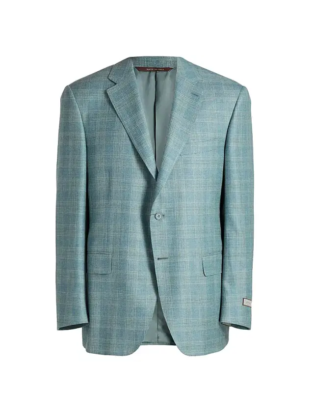 Men's Siena Textured Plaid Wool-Blend Sport Coat - Green