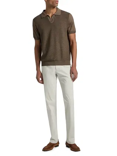 Canali Men's Micro-Stitch Wool-Silk Johnny Collar Polo Shirt | Thumbnail 2 Canali Men's Micro-Stitch Wool-Silk Johnny Collar Polo Shirt | Thumbnail 2