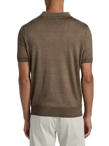 Canali Men's Micro-Stitch Wool-Silk Johnny Collar Polo Shirt | Thumbnail 5 Canali Men's Micro-Stitch Wool-Silk Johnny Collar Polo Shirt | Thumbnail 5
