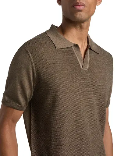 Canali Men's Micro-Stitch Wool-Silk Johnny Collar Polo Shirt | Thumbnail 6 Canali Men's Micro-Stitch Wool-Silk Johnny Collar Polo Shirt | Thumbnail 6