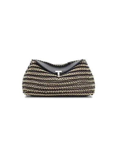 TOTEME Women's Mini T-Lock Woven-Leather Clutch | Thumbnail 1 TOTEME Women's Mini T-Lock Woven-Leather Clutch | Thumbnail 1