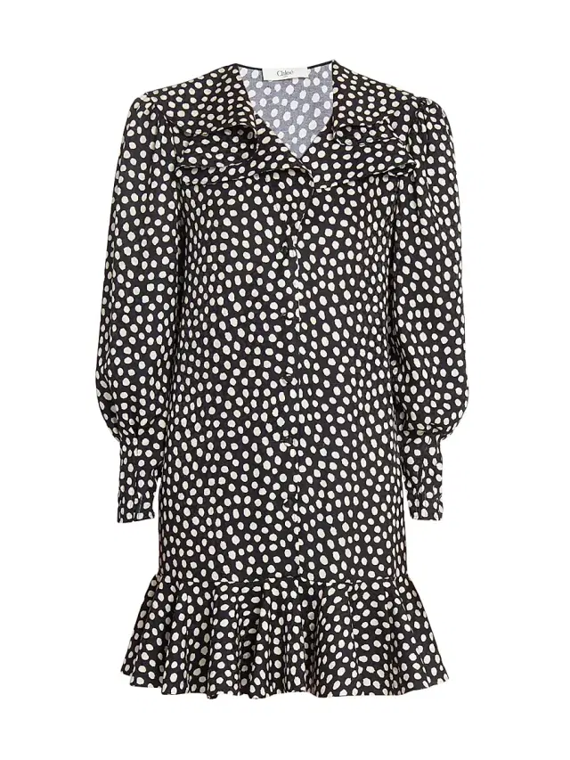 Chloé Women's Dot Print Silk Ruffle Minidress - Beige Black