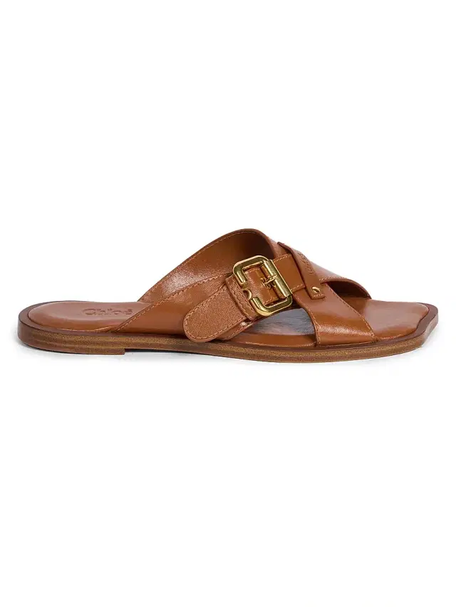 Women's Buckled Crisscross Leather Sandals - Ginger Brown