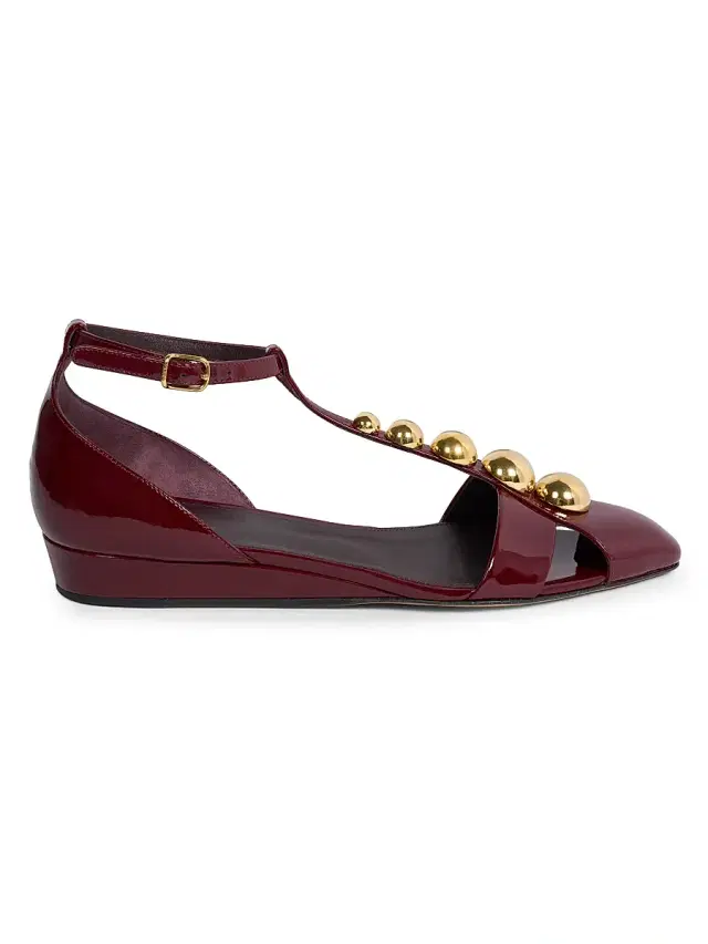 Women's Cleia 20MM Studded Patent Leather T-Strap Wedge Sandals - Grenat