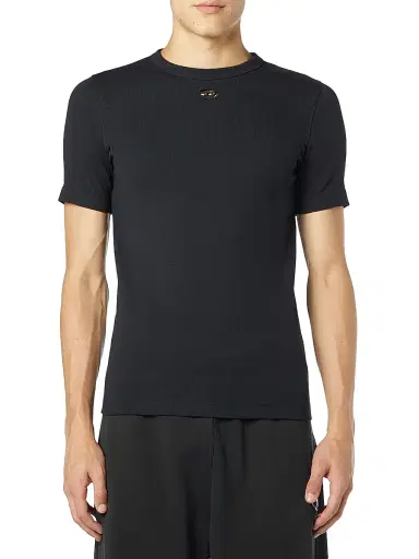 Diesel Men's Logo Ribbed Stretch-Cotton T-Shirt - Black | Thumbnail 2