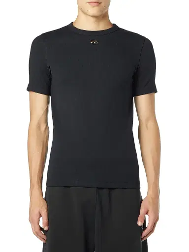 Diesel Men's Logo Ribbed Stretch-Cotton T-Shirt - Black | Thumbnail 1