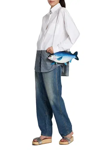 MOSCHINO Women's Printed Fish Shoulder Bag - Blue White | Thumbnail 2
