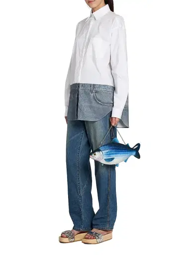 MOSCHINO Women's Printed Fish Shoulder Bag - Blue White | Thumbnail 3