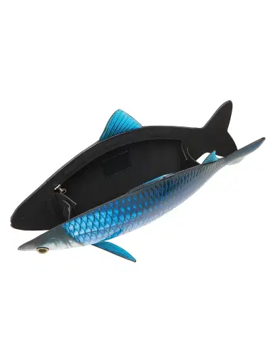 MOSCHINO Women's Printed Fish Shoulder Bag - Blue White | Thumbnail 4