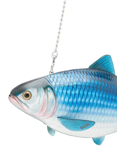 MOSCHINO Women's Printed Fish Shoulder Bag - Blue White | Thumbnail 5