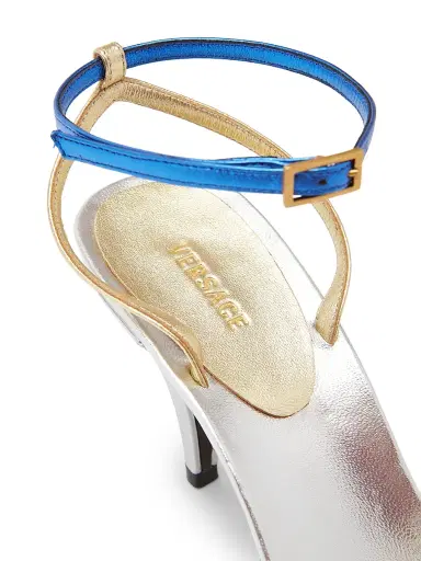 Versace Women's 80MM Leather Sandals - Silver Palladium - Size 6.5 | Thumbnail 5
