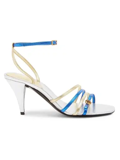 Versace Women's 80MM Leather Sandals - Silver Palladium - Size 6.5 | Thumbnail 1