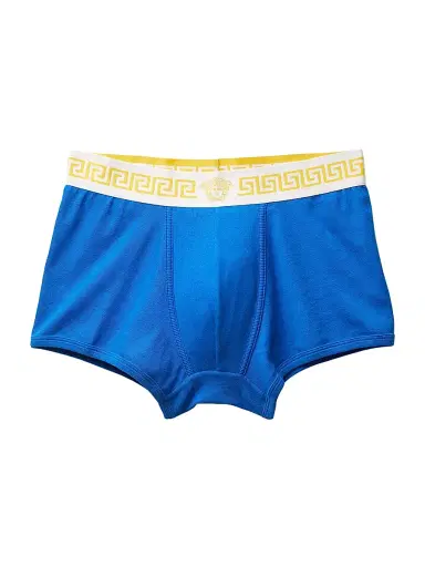 Versace Men's Greca Medusa-Head Boxer Brief - Electric Blue White Yellow - Size Small | Thumbnail 1 Versace Men's Greca Medusa-Head Boxer Brief - Electric Blue White Yellow - Size Small | Thumbnail 1