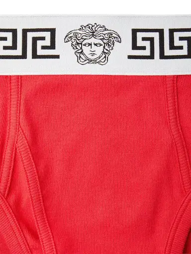 Versace Men's La Greca Medusa Stretch-Cotton Brief - Bright Red White Black - Size XL | Thumbnail 3