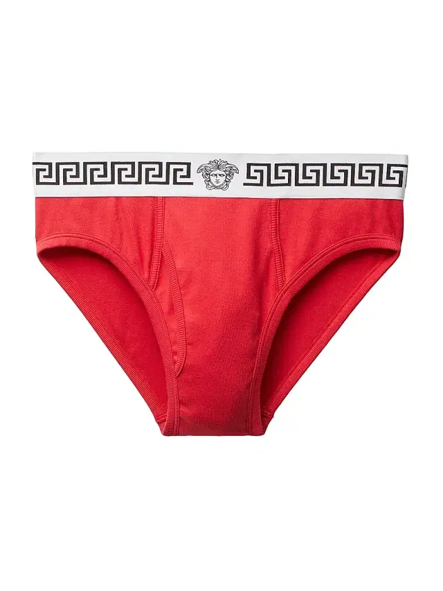 Men's La Greca Medusa Stretch-Cotton Brief - Bright Red White Black