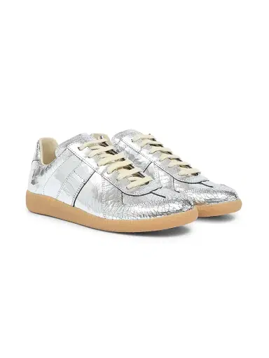 Maison Margiela Men's Replica Metallic Cracked Leather Low-Top Sneakers - Silver - Size 13 | Thumbnail 2