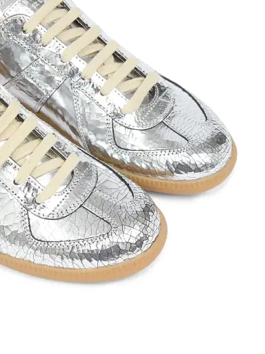 Maison Margiela Men's Replica Metallic Cracked Leather Low-Top Sneakers - Silver - Size 13 | Thumbnail 4