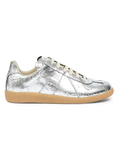 Maison Margiela Men's Replica Metallic Cracked Leather Low-Top Sneakers - Silver - Size 13 | Thumbnail 1