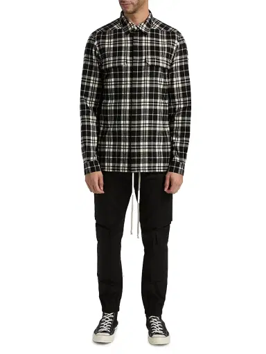 Rick Owens Men's Plaid Cotton Overshirt - Black Plaid - Size 36 | Thumbnail 2 Rick Owens Men's Plaid Cotton Overshirt - Black Plaid - Size 36 | Thumbnail 2