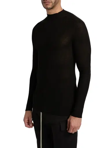 Rick Owens Men's Rib-Knit Wool Sweater - Black - Size XXL | Thumbnail 4 Rick Owens Men's Rib-Knit Wool Sweater - Black - Size XXL | Thumbnail 4