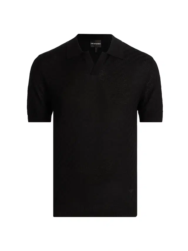 Emporio Armani Men's Textured Jacquard Johnny Collar Polo Shirt - Black Beauty