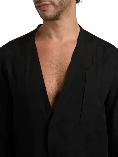 Rick Owens Men's Larry Fogpocket Surplice V-Neck Wool Shirt - Black - Size 44 | Thumbnail 6 Rick Owens Men's Larry Fogpocket Surplice V-Neck Wool Shirt - Black - Size 44 | Thumbnail 6