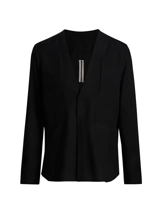 Rick Owens Men's Larry Fogpocket Surplice V-Neck Wool Shirt - Black