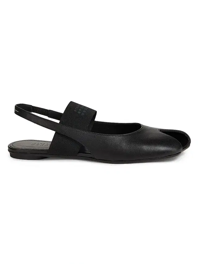MM6 Maison Margiela Women's Logo Peep-Toe Slingback Ballet Flats - Black